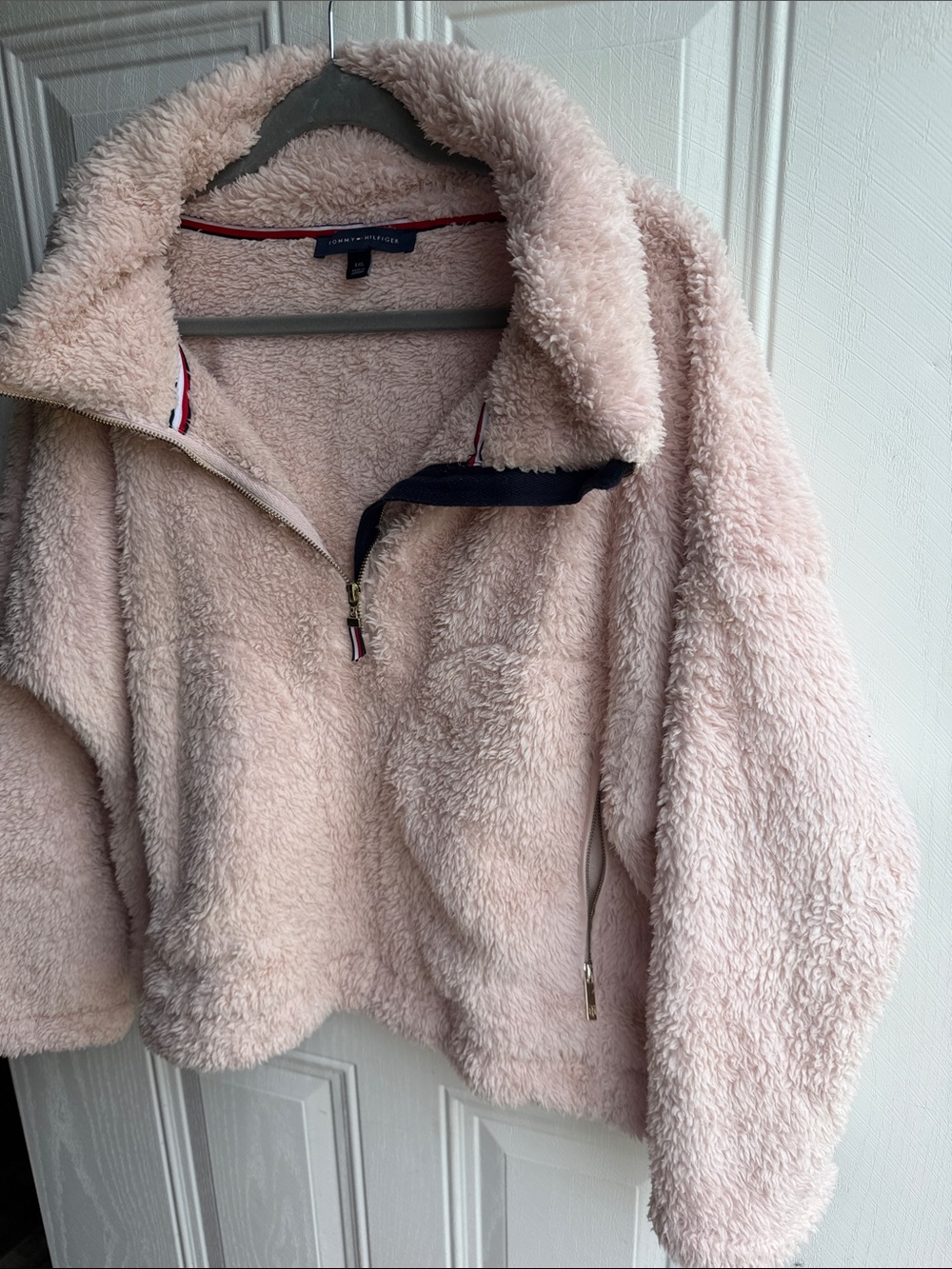 Tommy Hilfiger Blush Pink Teddy Cozy Sherpa Quarter Zip Pullover Size Large - Picture 4 of 8